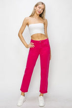 Load image into Gallery viewer, RISEN High Waisted Rolled Hem Pink Denim Straight Leg Jeans
