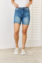 Load image into Gallery viewer, Judy Blue Tummy Control Double Button Bermuda Blue Denim Jean Shorts
