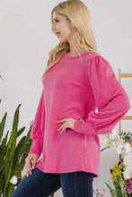 Carregar imagem no visualizador da galeria, Celeste Pink Long Lantern Sleeve Ribbed Knit Top
