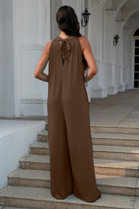 Double Take Tie Back Cutout Sleeveless Wide Leg Jumpsuit