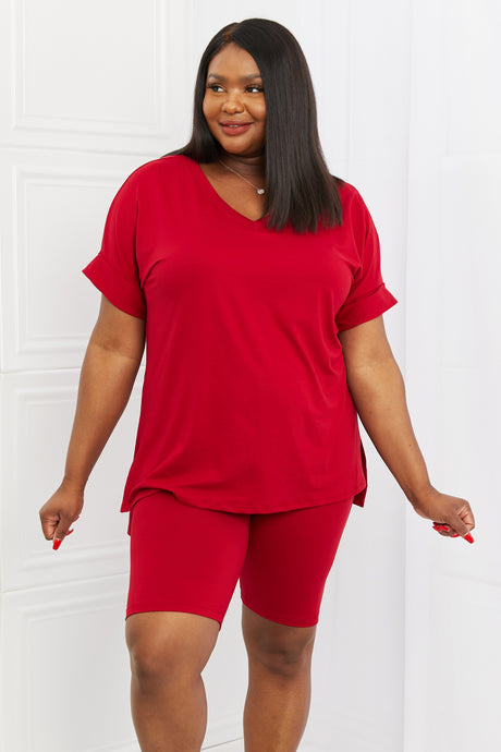 Zenana Solid Red Two Piece Loungewear Set