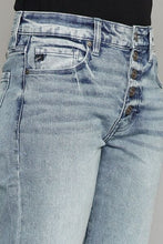 Carregar imagem no visualizador da galeria, Kancan High Waisted Button Fly Raw Hem Cropped Blue Denim Straight Leg Jeans
