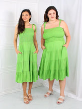 Load and play video in Gallery viewer, Culture Code Lime Green Smocked Tiered Midi Dress
