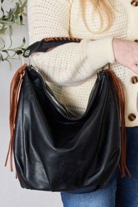 SHOMICO Fringe Detail Contrast Vegan Leather Handbag