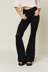 Judy Blue High Waisted Distressed Black Denim Flared Leg Jeans