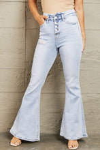 Load image into Gallery viewer, BAYEAS High Rise Button Fly Flared Leg Blue Denim Jeans
