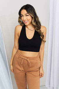 Zenana Solid Black Ribbed Textured Racerback Cropped Top
