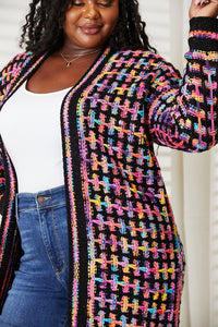 Double Take Multicolor Fringe Hem Open Front Longline Cardigan