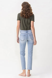 Lovervet Andrea Midrise Distressed Cropped Straight Leg Blue Denim Jeans