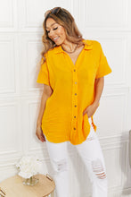 Ladda upp bild till gallerivisning, Zenana Solid Yellow Gauze Textured Button Down Short Sleeve Top
