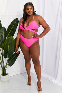 Marina West Swim Hot Pink Halter Two Piece Bikini Set