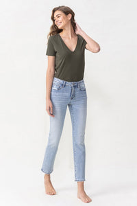 Lovervet Andrea Midrise Distressed Cropped Straight Leg Blue Denim Jeans