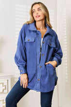 Load image into Gallery viewer, Heimish Dusty Blue Button Down Woven Shacket
