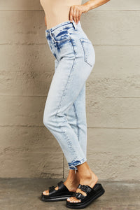BAYEAS Lella High Waisted Acid Washed Relaxed Blue Denim Skinny Jeans