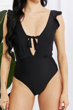 Cargar imagen en el visor de la galería, Marina West Swim Solid Black Ruffle Plunge Tie One-Piece Swimwear
