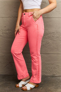 RISEN Kenya High Rise Side Twill Contrast Straight Pink Denim Jeans