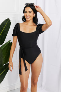 Marina West Swim Solid Black Puffy Sleeve One Piece