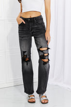 Load image into Gallery viewer, RISEN Lois Destroyed Straight Leg Relaxed Fit Black Denim Jeans
