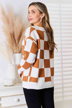 Load image into Gallery viewer, Double Take Checkered Button Down Dropped Shoulder Cardigan
