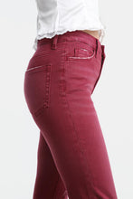 Carregar imagem no visualizador da galeria, BAYEAS High Waisted Distressed Raw Hem Flared Leg Red Denim Jeans

