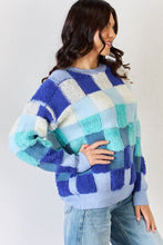 Load image into Gallery viewer, J.NNA Multi Blue Checkered Round Neck Long Sleeve Top
