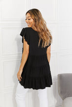 Load image into Gallery viewer, Zenana Solid Black Short Sleeve Tiered Top
