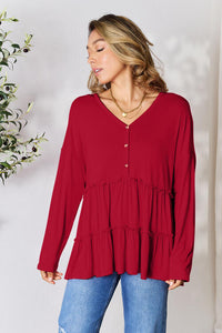 Double Take Long Sleeve Tiered Frilly Top