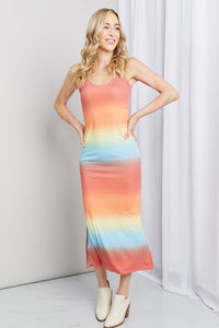 Zenana Gradient Pattern Sleeveless Slit Hem Midi Dress