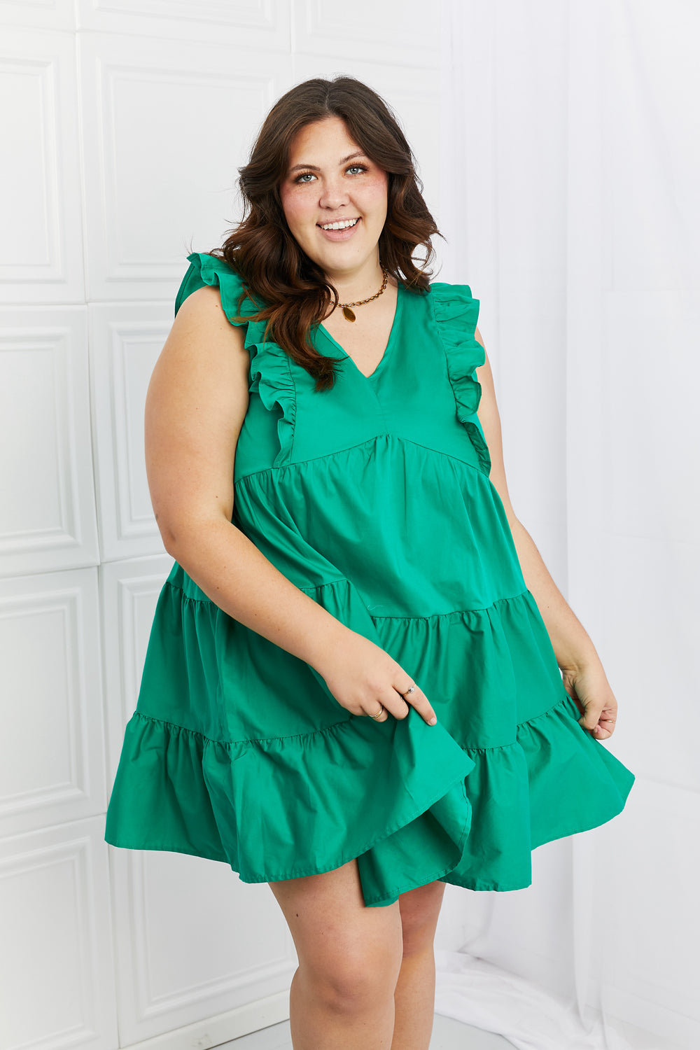 Hailey & Co Solid Green Tiered Frilly Mini Dress
