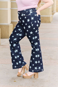 Judy Blue Janelle Star Pattern High Rise Blue Denim Flared Leg Jeans