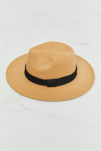 Fame Solid Tan Black Ribbon Detailed Wide Brim Hat