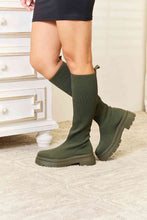 Load image into Gallery viewer, WILD DIVA Olive Green Knee High Platform Sock Boots
