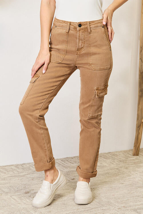 Risen Lydia High Waisted Straight Leg Brown Denim Jeans