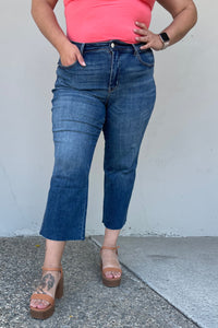 Judy Blue Renee High Rise Wide Leg Cropped Medium Blue Wash Denim Jeans