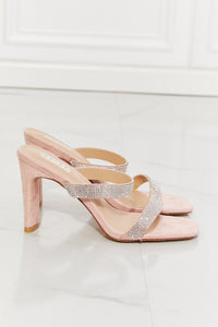 MM Shoes Pink Sparkly Rhinestone Studded Block Heel Sandals