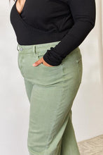 Load image into Gallery viewer, RISEN High Waisted Raw Hem Wide Leg Sage Green Denim Jeans
