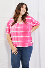 Load image into Gallery viewer, Yelete Hot Pink Striped Tie Dye Short Sleeve Top
