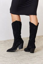 Ladda upp bild till gallerivisning, Forever Link Black Rhinestone Embellished Knee High Cowgirl Boots

