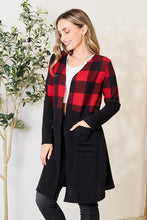 Load image into Gallery viewer, Heimish Red/Black Solid Plaid Contrast Open Front Longline Cardigan
