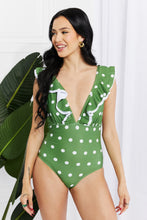 Load image into Gallery viewer, Marina West Swim Green Polka Dot Ruffle Plunge Swimsuit
