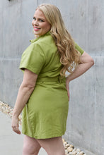 Ladda upp bild till gallerivisning, Jade By Jane Solid Green Button Down Tie Waist Pocketed Mini Dress
