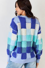Load image into Gallery viewer, J.NNA Multi Blue Checkered Round Neck Long Sleeve Top
