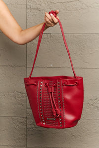 Nicole Lee Solid Color Studded Pebbled Vegan Leather Bucket Bag
