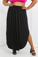Load image into Gallery viewer, Zenana Solid Black Smocked Waist Slit Side Curved Hem Maxi Skirt
