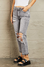 Load image into Gallery viewer, BAYEAS Dream On Acid Wash Destroyed Cropped Gray Denim Straight Leg Jeans
