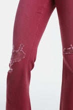 Cargar imagen en el visor de la galería, BAYEAS High Waisted Distressed Raw Hem Flared Leg Red Denim Jeans
