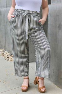 Heimish Multicolor Vertica Striped Belted Paper Bag Waist Cropped Pants