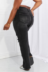 RISEN Lois High Rise Destroyed Straight Leg Relaxed Fit Black Denim Jeans