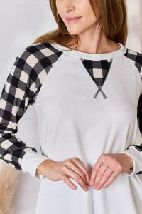 Hailey & Co Solid Plaid Contrast Long Raglan Sleeve Top