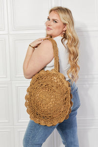 Justin Taylor Caramel Brown Straw Rattan Handbag